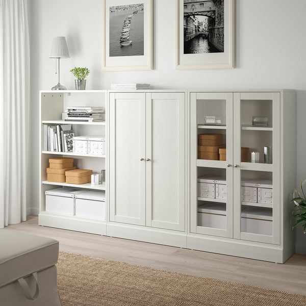 Комбинация для хранения с стеклянная дверцы, 243x37x134 см, белый IKEA HAVSTA ХАВСТА 792.659.74 - фото 3