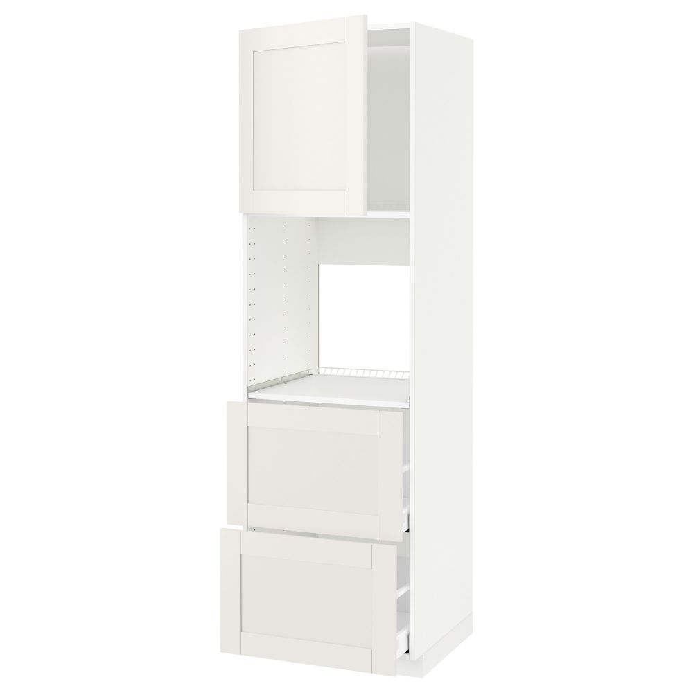 Высокий шкаф для духовки + дверца, 2 форнтальных, 2 высоких ящик МЕТОД / МАКСИМЕРА, белый, Сэведаль белый - схема-чертеж с размерами