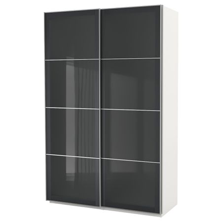 Гардероб, белый, Уггдаль серое стекло, 150x66x236 см IKEA ПАКС 993.057.09