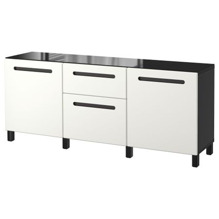 Комбинация для хранения с дверцами, ящиками БЕСТО, черно-коричневый, Марвикен белый (180x40x74 см)