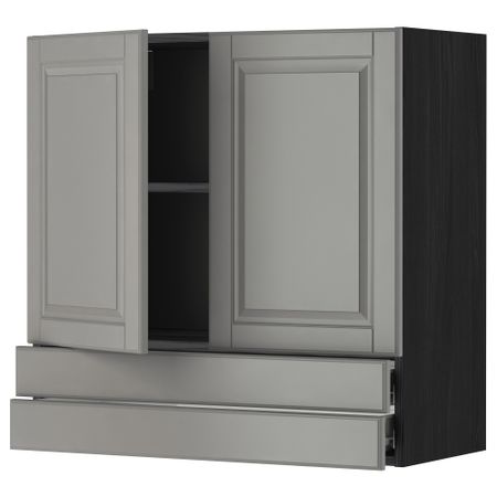 Навесной шкаф, 2 дверцы, 2 ящика МЕТОД / ФОРВАРА, черный, Будбин серый