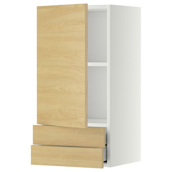 Навесной шкаф с дверцей, 2 ящика МЕТОД / МАКСИМЕРА, белый, Тингсрид береза - фото 1