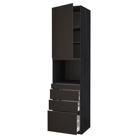Высокий шкаф для СВЧ/дверца/4ящика МЕТОД / МАКСИМЕРА, черный, Кунгсбакка антрацит