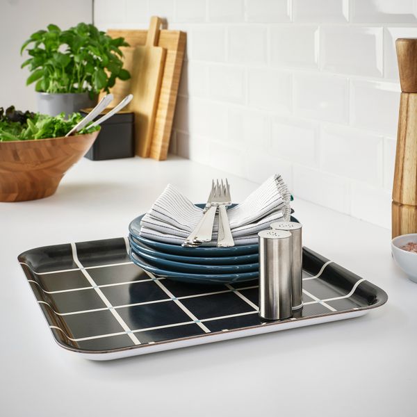 Поднос, 33x33 см, клетчатый орнамент черный IKEA RÖDKNOT 305.646.96 - схема-чертеж с размерами