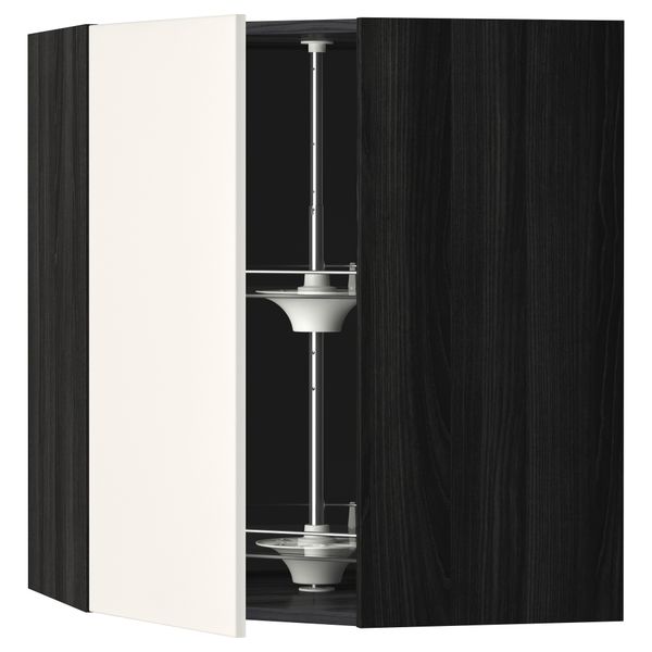 Угловой навесной шкаф с вращающейся секцией МЕТОД, черный, Веддинге белый - схема-чертеж с размерами