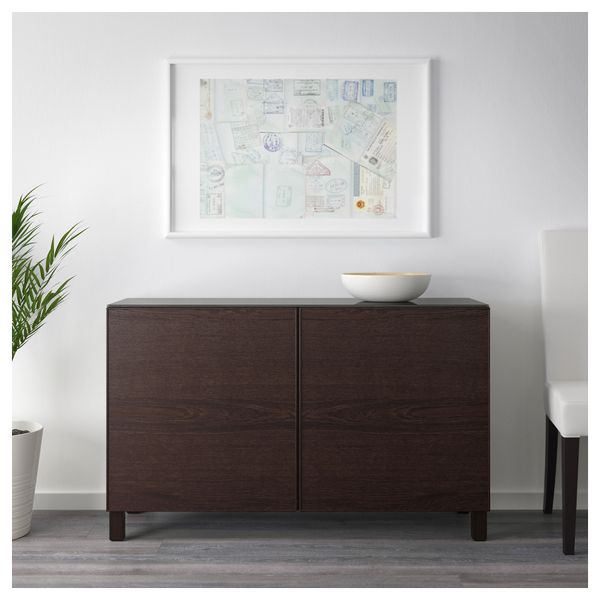 Комбинация для хранения с дверцами БЕСТО, черно-коричневый, Инвикен черно-коричневый (120x40x74 см) - схема-чертеж с размерами