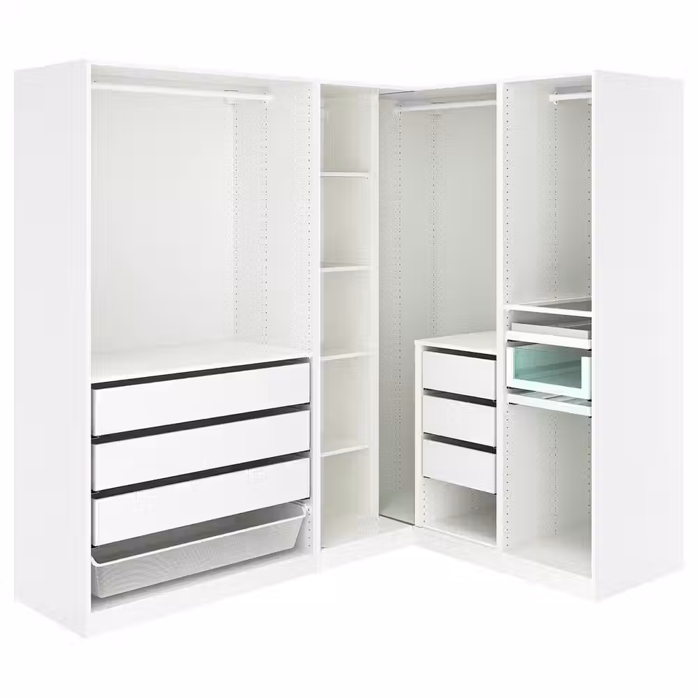 PAX Гардероб угловой - белый 211/161x201 см - схема-чертеж с размерами