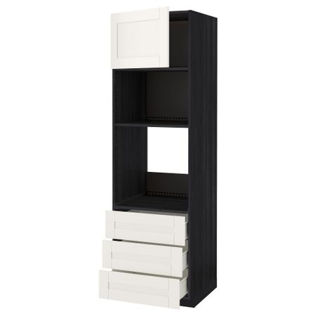 Высокий шкаф для духовки/СВЧ дверца, 3 ящика МЕТОД / ФОРВАРА, черный, Сэведаль белый