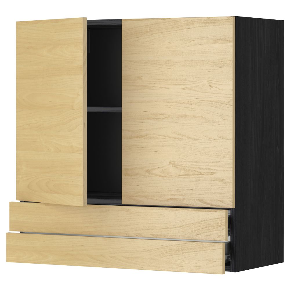Навесной шкаф, 2 дверцы, 2 ящика МЕТОД / ФОРВАРА, черный, Тингсрид береза - фото 1