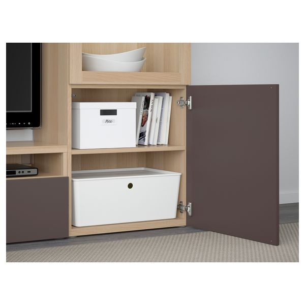 Шкаф для ТВ, комбинированный, стекляные дверцы БЕСТО, под беленый дуб, Вальвикен темно-коричневый, прозрачное стекло (240x40x128 - фото 3