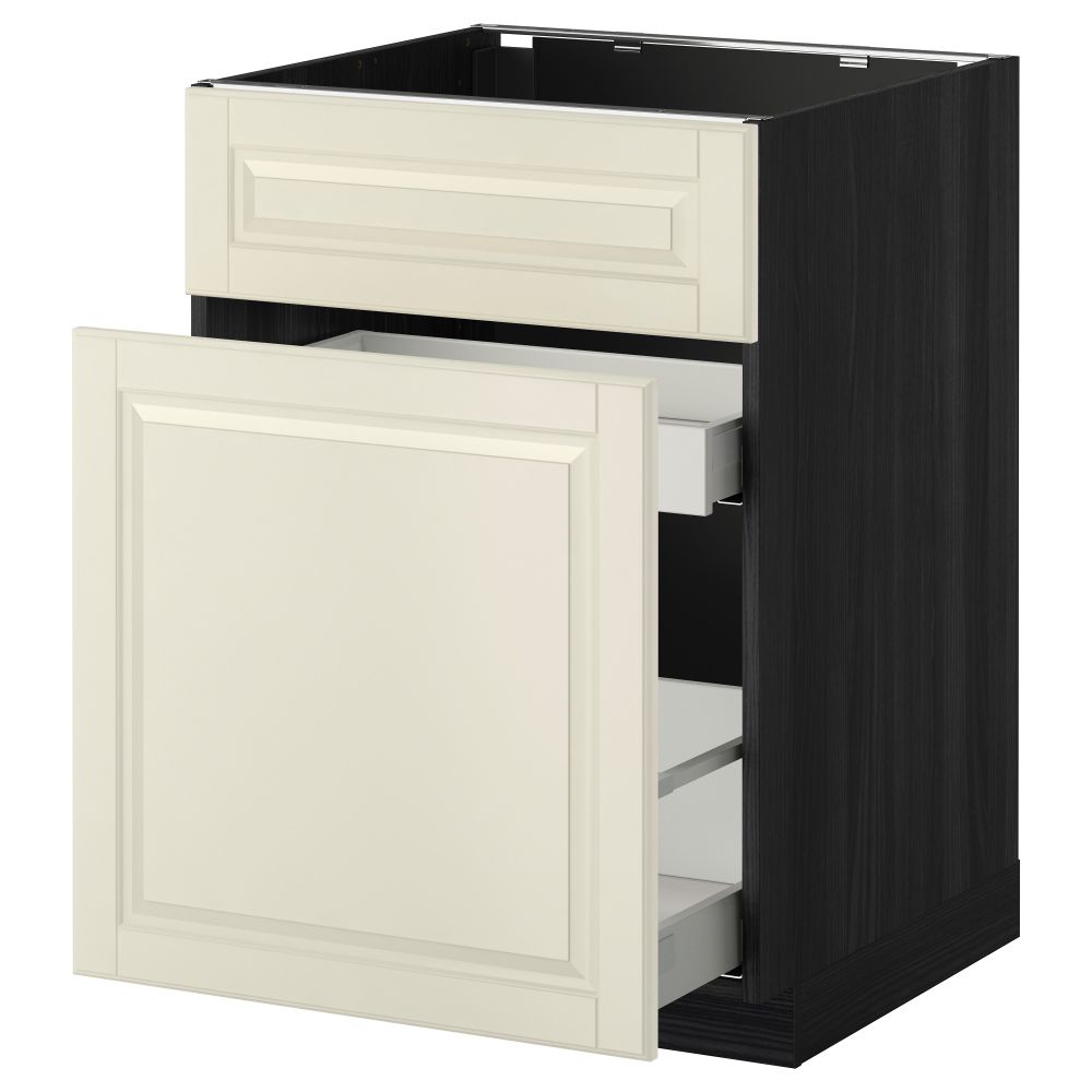 Напольный шкаф под мойку, сорт муcора, 1 дверца, 2 ящика МЕТОД / МАКСИМЕРА, черный, Будбин белый с оттенком (60x60 см) - схема-чертеж с размерами