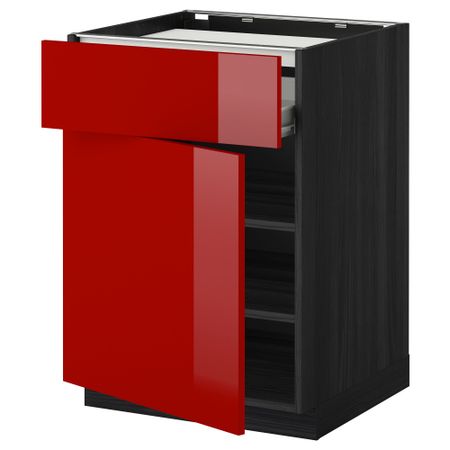 Напольный шкаф для варочной панели, ящик, полка, дверцы МЕТОД / ФОРВАРА, черный, Рингульт красный