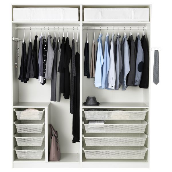 Гардероб ПАКС, белый, Хасвик глянцевый/белый (200x66x236 см) - схема-чертеж с размерами