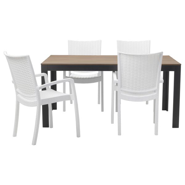 Стол + 4 кресла, для сада ФАЛЬСТЕР / ИННАМУ, черно-коричневый, белый - фото 1