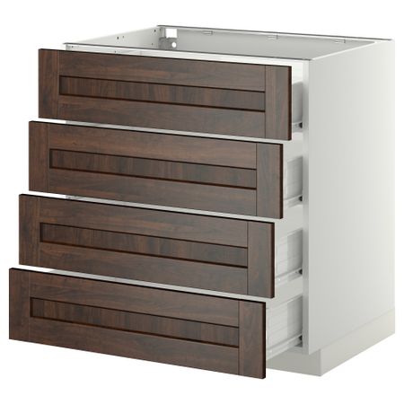 Напольный шкаф 4 фронтальных панели, 4 ящика МЕТОД / ФОРВАРА, белый, Эдсерум коричневый