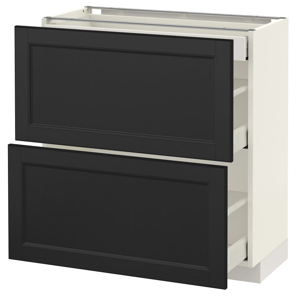 Напольный шкаф, 2 фасада, 3 ящика МЕТОД / МАКСИМЕРА, белый, Лаксарби черно-коричневый - схема-чертеж с размерами