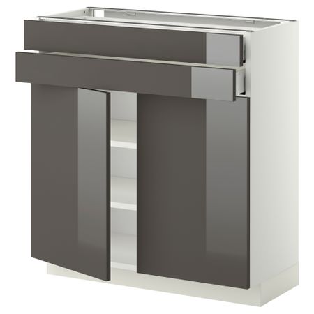 Напольный шкаф, 2 дверцы, 2 ящика МЕТОД / МАКСИМЕРА, белый, Рингульт серый