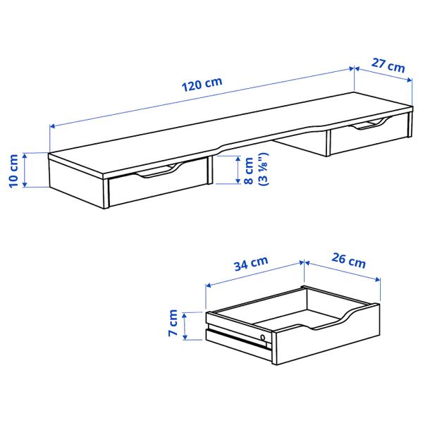 Дополнительный модуль, белый 120x10 см IKEA ALEX АЛЕКС 703.849.00 - схема-чертеж с размерами