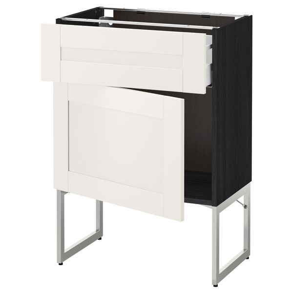 Напольный шкаф с ящиком, дверью МЕТОД / МАКСИМЕРА, черный, Сэведаль белый - схема-чертеж с размерами