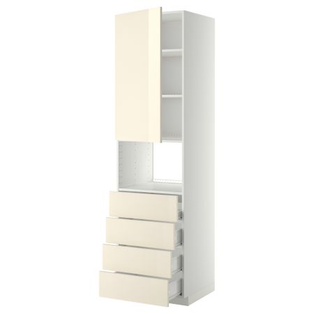 Высокий шкаф для духовки, дверца, 4 ящика МЕТОД / ФОРВАРА, белый, Рингульт кремовый