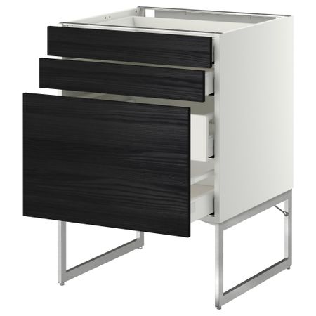 Напольный шкаф 3 фронтальных панели, 2 нижних, 2 средних ящика МЕТОД / МАКСИМЕРА, белый, Тингсрид черный