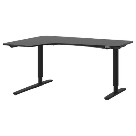 Угловой письменный стол левосторонний трансформер БЕКАНТ, черно-коричневый, черный (160x110 см)