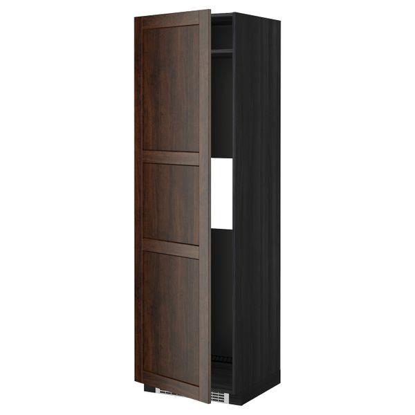 Высокий шкаф для холодильника или морозильника, с дверц, черный/Эдсерум коричневый 60x60x200 см IKEA МЕТОД 792.266.28 - схема-чертеж с размерами