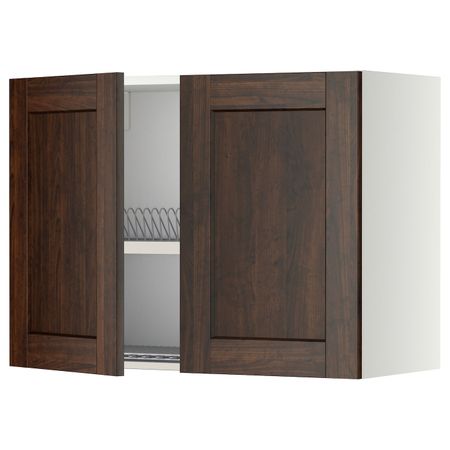 Навесной шкаф с сушилкой/2дверцы, белый/Эдсерум коричневый 80x60 см IKEA METOD МЕТОД 494.449.01