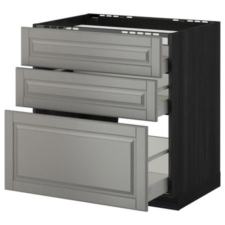 Напольный шкаф, 3 фронтальных панели, 3 ящика МЕТОД / МАКСИМЕРА, черный, Будбин серый