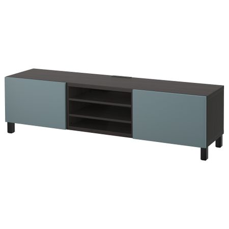 Тумба для ТВ с ящиками БЕСТО, черно-коричневый, Вальвикен серо-бирюзовый (180x40x48 см)