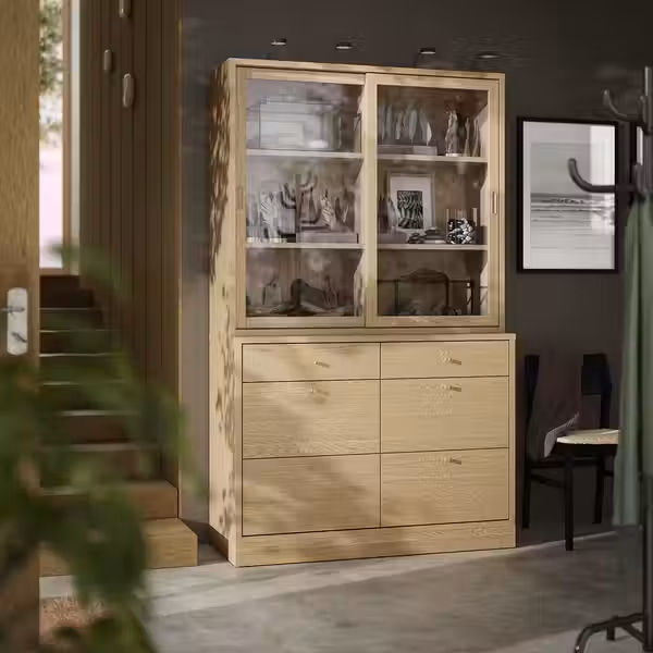 TONSTAD Комбинация для хранения с ящиками - дубовый шпон/стекло 121x47x210 см - фото 3