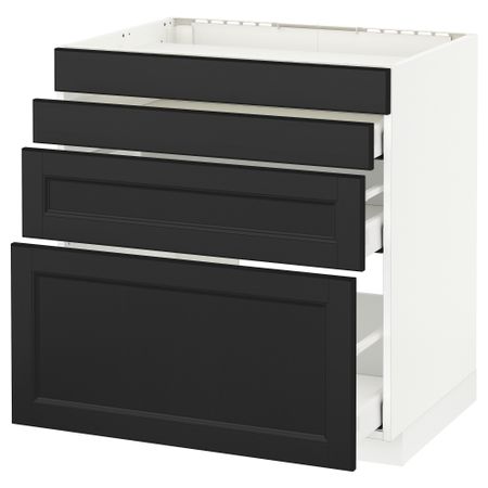 Напольный шкаф для духовки, 4фасада, 3 ящика МЕТОД / МАКСИМЕРА, белый, Лаксарби черно-коричневый