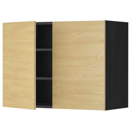Навесной шкаф с полками, 2 дверцы МЕТОД, черный, Тингсрид береза