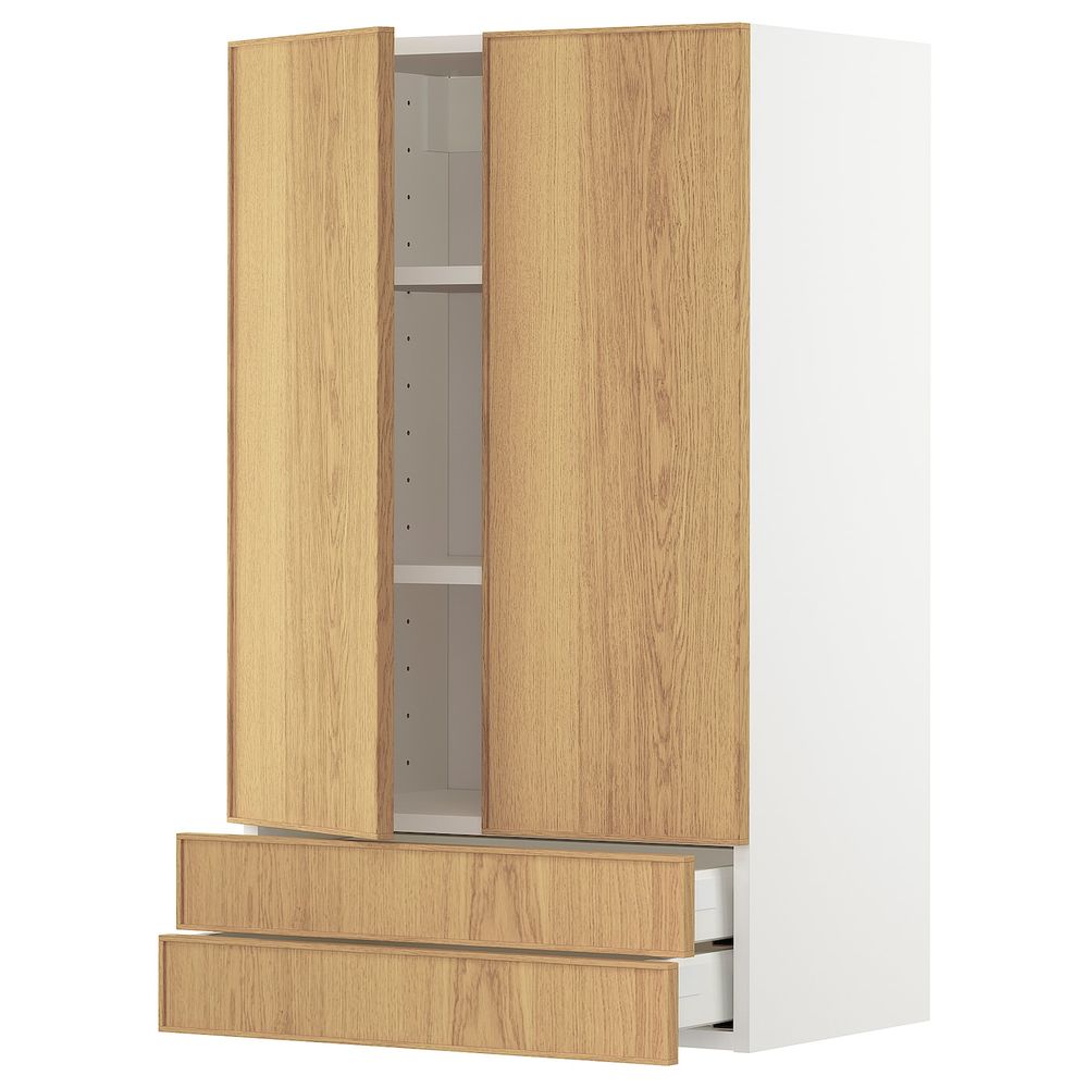Навесной шкаф/2дверцы/2ящика, белый/Экестад дуб 60x100 см IKEA METOD МЕТОД 693.009.49 - схема-чертеж с размерами