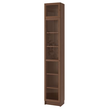 Шкаф книжный со стеклянной дверью, 40x30x237 см, коричневый ясеневый шпон, стекло IKEA BILLY БИЛЛИ, OXBERG ОКСБЕРГ 992.874.37