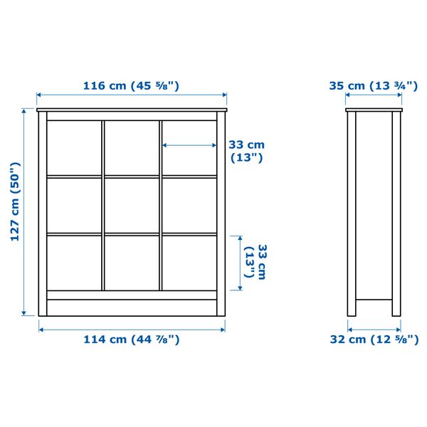 Стеллаж ТОМНЭС, белый (116x127 см) - схема-чертеж с размерами