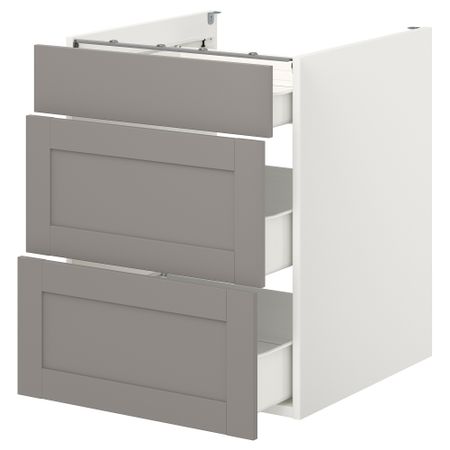 Напольный шкаф с 3 ящиками, белый, серый каркас, 60x62x75 см IKEA BEGIVENHET БЕГИВЕНХЕТ 193.209.83