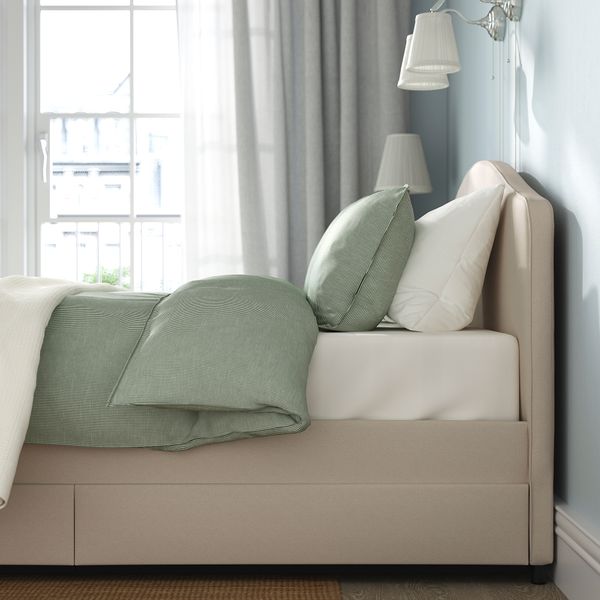 Кровать с обивкой,2 кроватных ящика, 180x200 см, Lofallet бежевый IKEA HAUGA ХАУГА 293.366.53 - фото 4