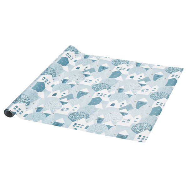 Рулон оберточной бумаги, орнамент «зимняя деревня» сине-серый 3x0.7 м IKEA VINTER 2020 ВИНТЕР 2020 404.738.94 - фото 1