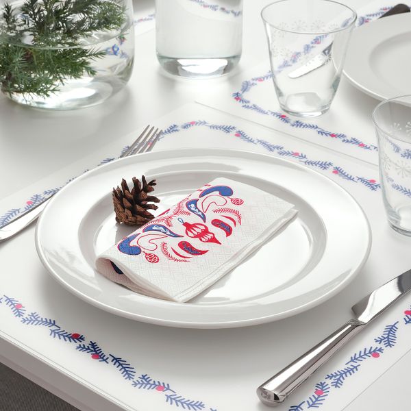 Салфетка бумажная, с рисунком белый/красный, синий, 33x33 см IKEA ВИНТЕРФЕСТ 704.328.35 - фото 3