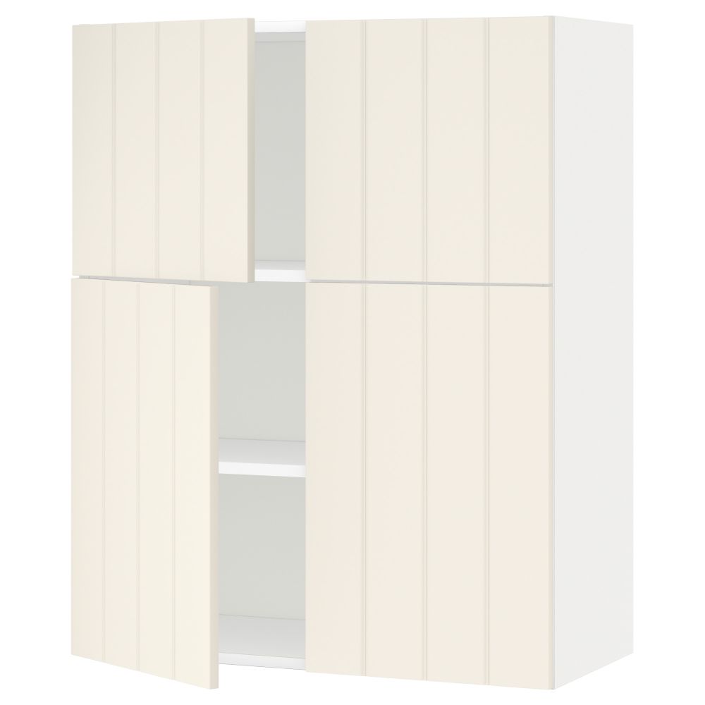 Навесной шкаф с полками, 4 дверцы МЕТОД, белый - схема-чертеж с размерами