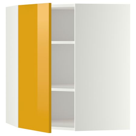 Угловой навесной шкаф с полками МЕТОД, белый, Ерста желтый