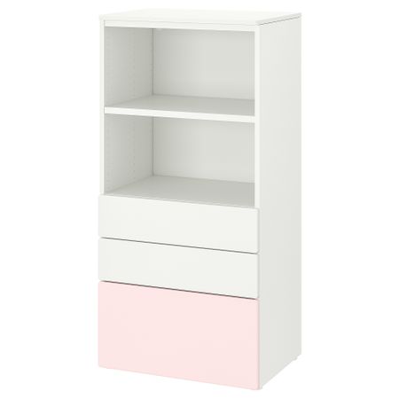 Стеллаж, 60x42x123 см, белый бледно-розовый с 3 ящиками IKEA PLATSA ПЛАТСАA ПЛАТСА, SMÅSTAD СМОСТАД 494.205.23
