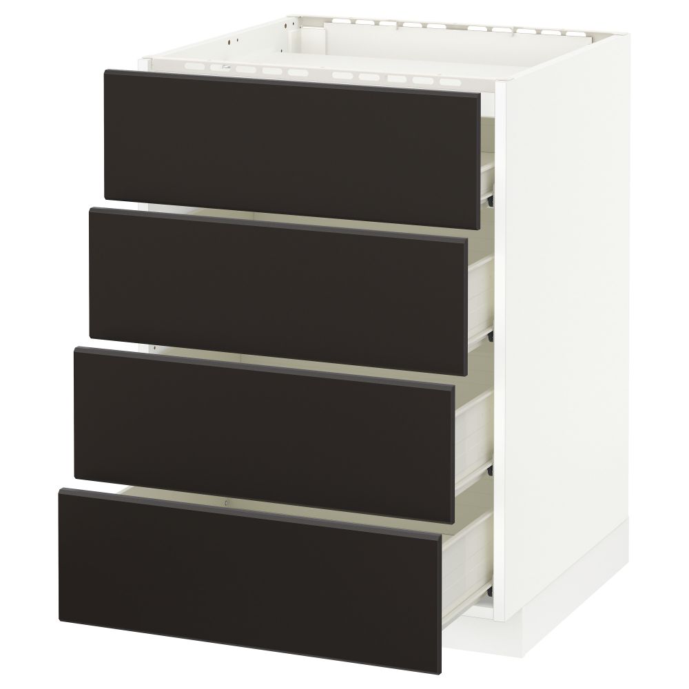 Напольный шкаф, 4 фронтальных панели, 4 ящика МЕТОД / ФОРВАРА, белый, Кунгсбакка антрацит - фото 1