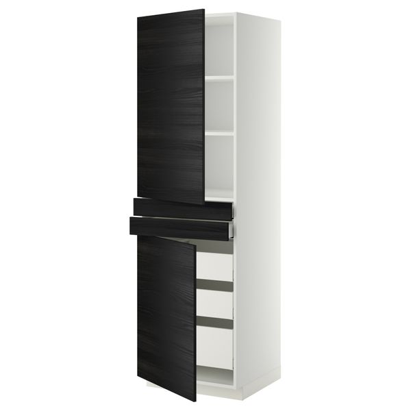 Высокий шкаф + полки, 5 ящиков, 2 дверцы, 2 фронтальных МЕТОД / МАКСИМЕРА, белый, Тингсрид черный - фото 1