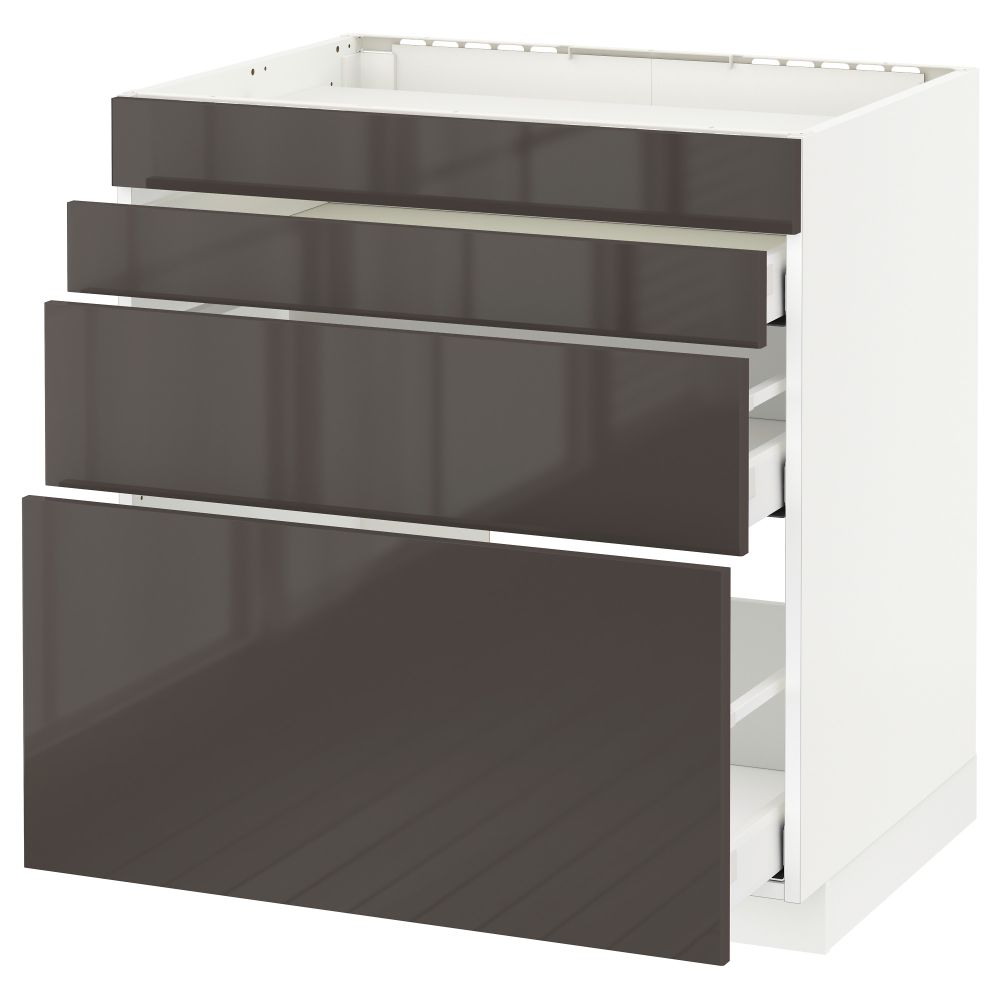 Напольный шкаф для духовки, 4фасада, 3 ящика МЕТОД / МАКСИМЕРА, белый, Рингульт серый - схема-чертеж с размерами