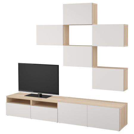 Шкаф для ТВ, комбинация БЕСТО, под беленый дуб, Лаппвикен светло-серый (240x20/40x204 см)