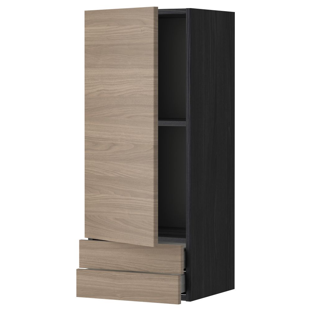 Навесной шкаф с дверцей, 2 ящика МЕТОД / МАКСИМЕРА, черный, Брокхульт светло-серый - фото 1