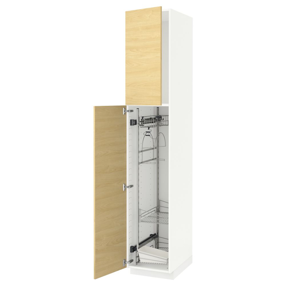 Высокий шкаф с отделением для аксессуаров, для уборки МЕТОД, белый, Тингсрид береза - схема-чертеж с размерами