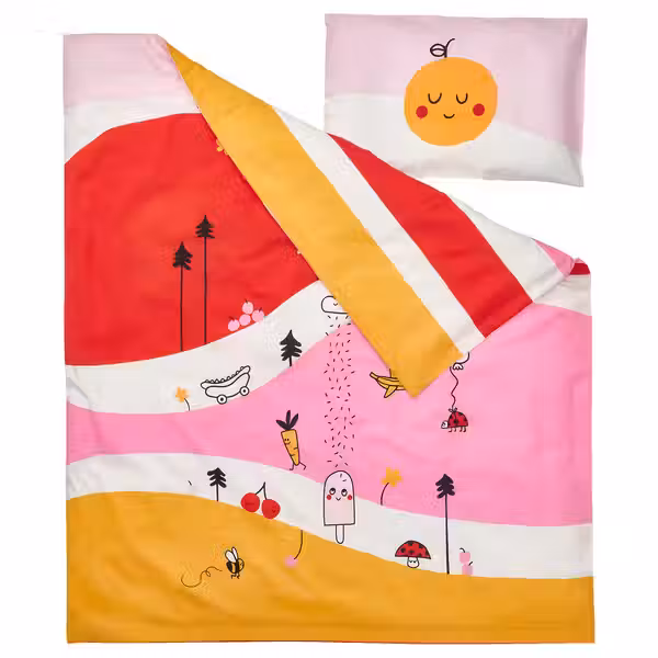 GRÖNFINK Пододеяльник и наволочка д/кроватки - разноцветный/в полоску 110x125/35x55 см - фото 2